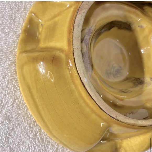 Vintage MCM Yellow  Pottery Ceramic Ashtray Trinket Dish - Picture 9 of 12